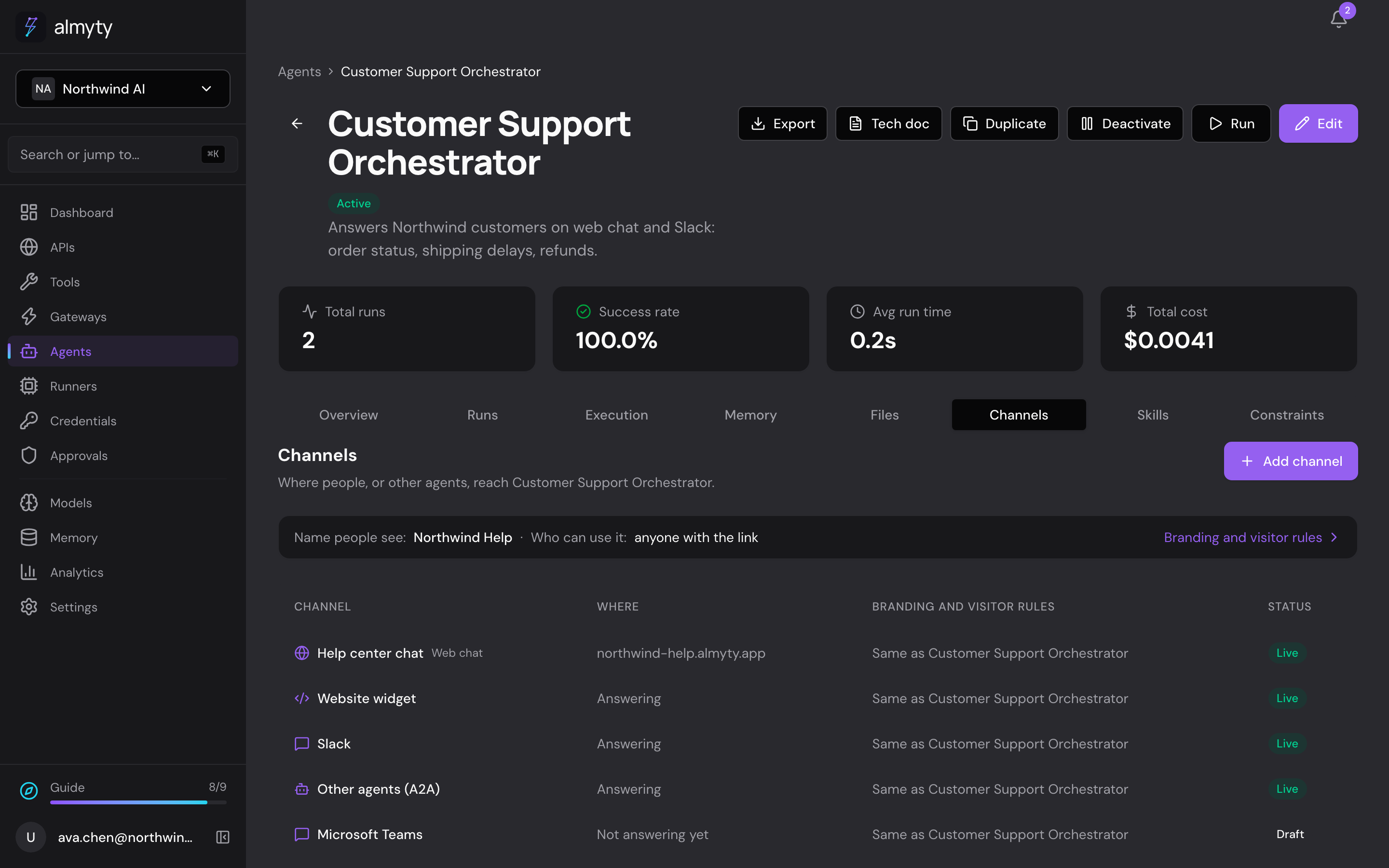 One support assistant, live on a chat page, a website chat bubble, Slack and more.